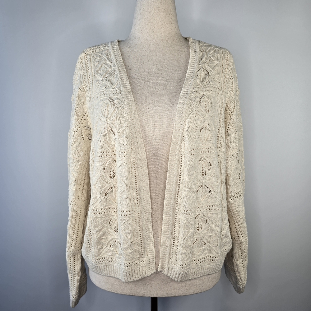 Fat Face Annabelle Cream Patchwork Cotton Crochet Open Cardigan Sweater Size 14 - Picture 2 of 8
